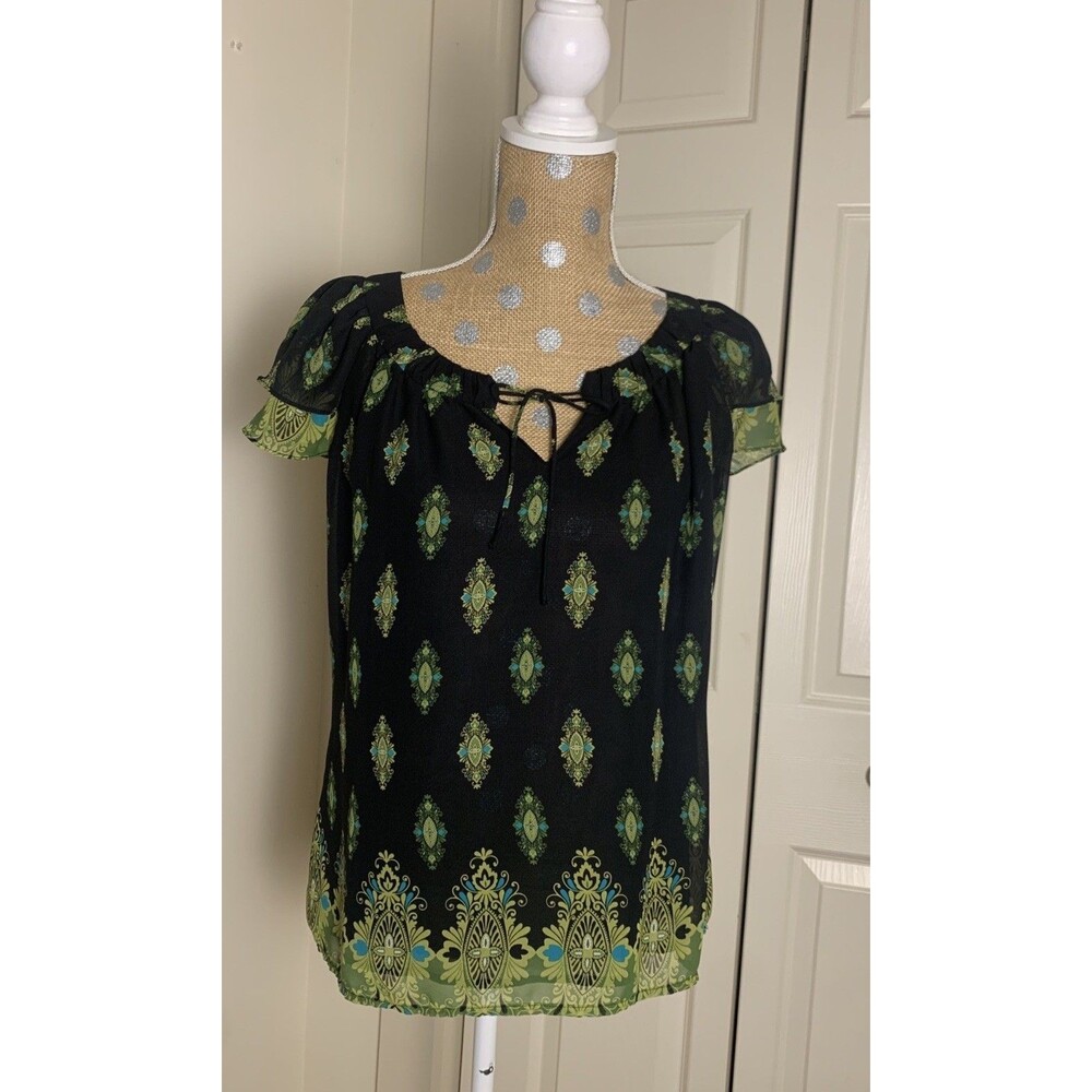 Vtg Apt 9 Y2K Sheer Mesh Top Forest Fairy Whimsigoth Dark Romantic Small